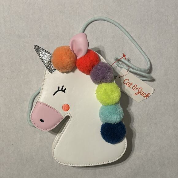 Cat & Jack Girl’s Purse Pom Pom White Unicorn Crossbody Bag New - Picture 2 of 2